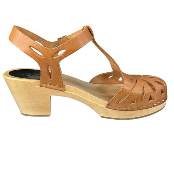 Swedish Hasbeens Women’s Lacy Brown Leather Wooden Sandals Size 39 US - Picture 4 of 12